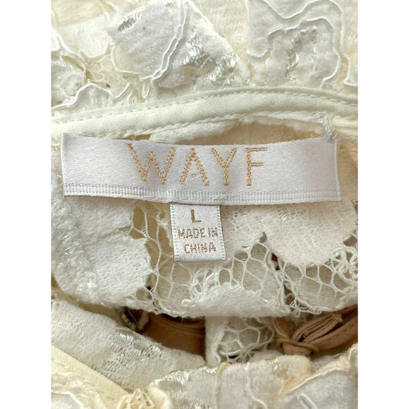 Wayf Women's Cream Emma Puff Sleeve Lace Top Size Large Ruffled Collar Camisole - Picture 5 of 7